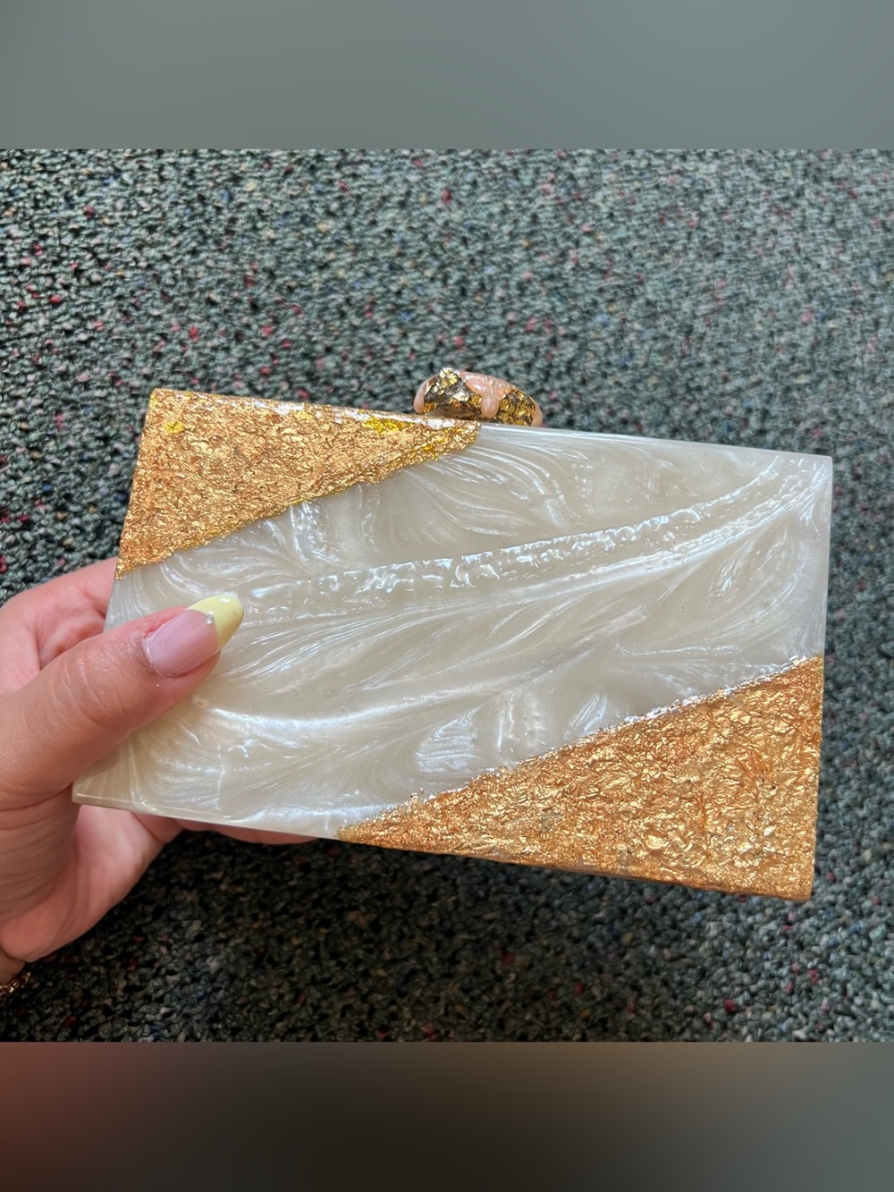 MINTSA Gold Foil & White Marble Resin Acrylic Clutch Evening Minimal Small Bag